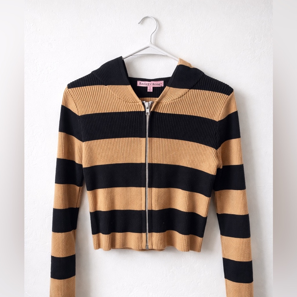 Bailey Rose Striped Hooded Zip-Up Top – Size S